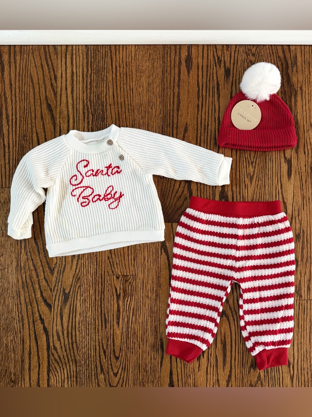 Chick Pea 6-9 months santa baby sweater + pant + hat set